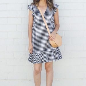 Madewell new without tags gingham ruffle dress 4 navy